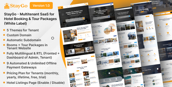 **StayGo - Multi-tenant SaaS for Hotel Booking & Tour Packages (White-label)**
