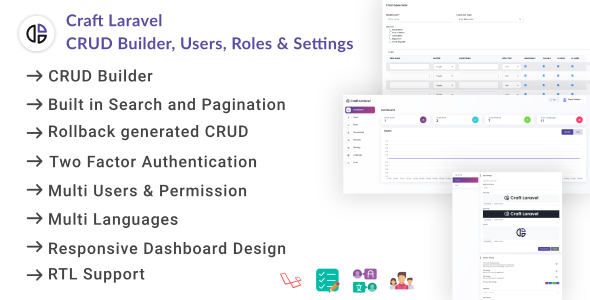 Craft - Laravel Admin Panel, CRUD Builder, Users Role Permissions, Settings