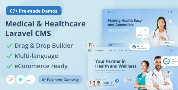 ProHealth - Medical and Healthcare Laravel CMS with Live Page Builder