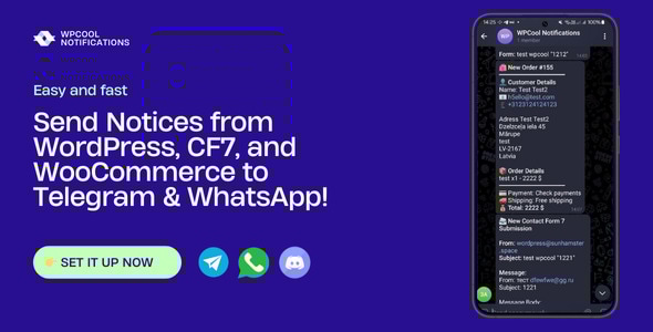 WPCool – Notifications from CF7 & WooCommerce to Telegram & Discord