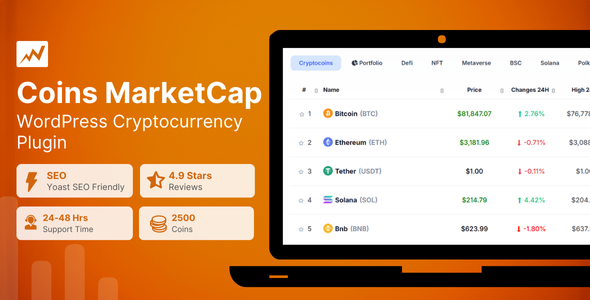 Coin Market Cap & Prices – WordPress Cryptocurrency Plugin