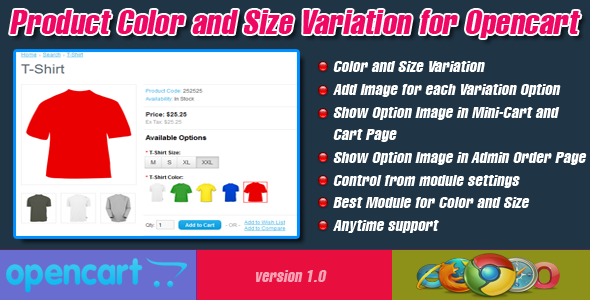 Product Color and Size Variation for OpenCart