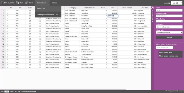 VirtueMart Excel-like Product Manager