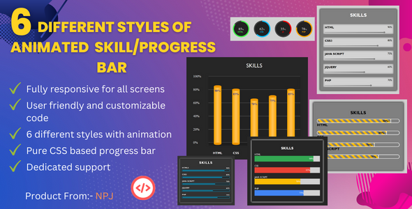 Animated Progress Bar/Skill Bar - 6 Different Progress/Skill Bar