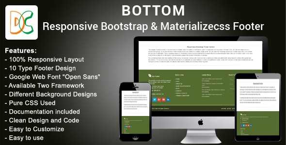 My Footer Responsive HTML Bootstrap and MaterializeCSS Footer
