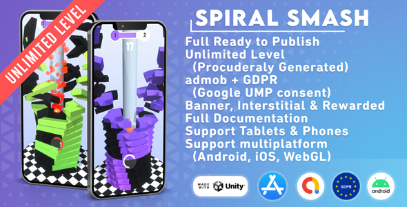 Spiral Smash - Unity Project (Admob, Android, iOS, WebGL)