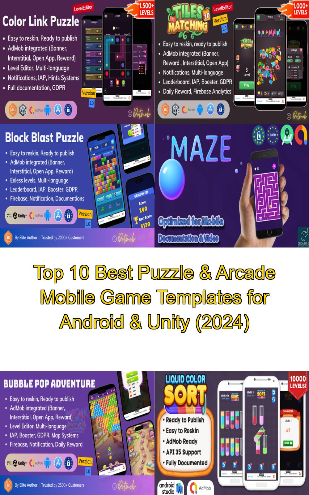 Top 10 Best Puzzle & Arcade Mobile Game Templates for Android & Unity (2024)