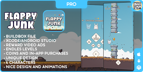 Flappy Junk Pro - Buildbox Classic (iOS, Android, Reward Video)