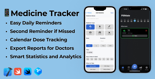 **iOS 17 Swift Medicine Tracker App (PillMate)**
