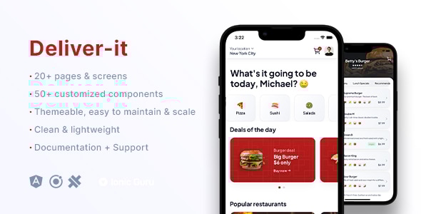 DeliverIt - Food Ecommerce Delivery Mobile App Template (Ionic 6)