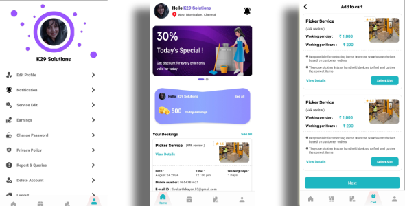 Multiservice App UI for React Native - User and Vendor Apps