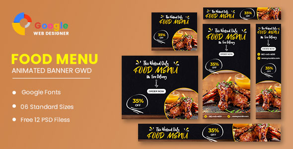Food Google Adwords HTML5 Banner Ads GWD (Set 1)