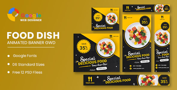 Food Google Adwords HTML5 Banner Ads GWD (Set 2)