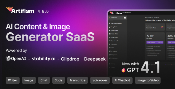 **Artifism – AI Content/Image Generator - SaaS**