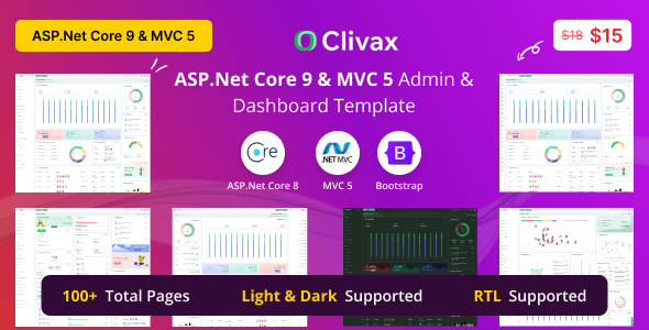 **Clivax ASP.NET Core 8 MVC 5 Admin Dashboard UI Template**