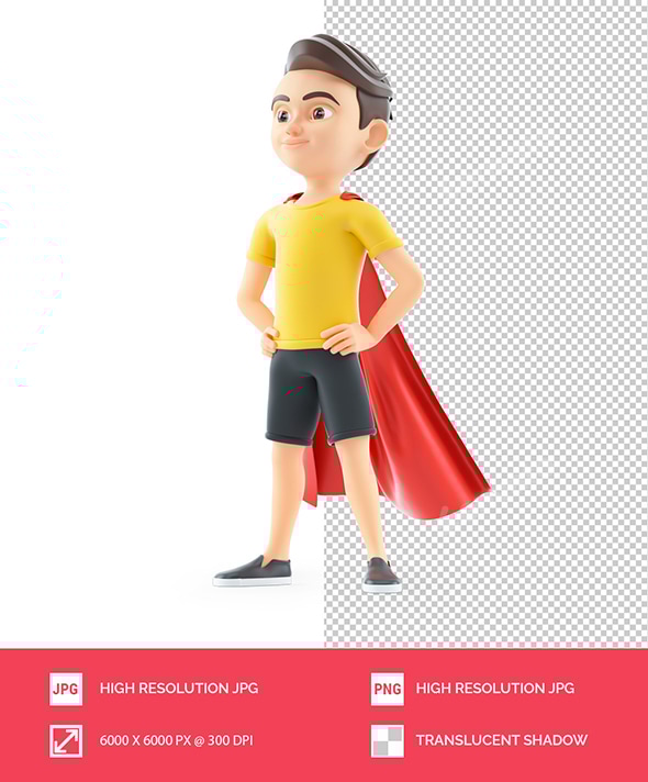 3D Boy Standing with Red Cape