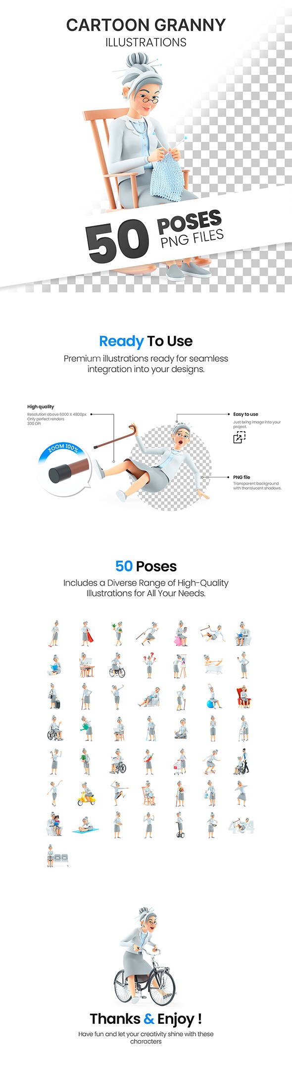 Cartoon Granny – Set of 50 Poses
