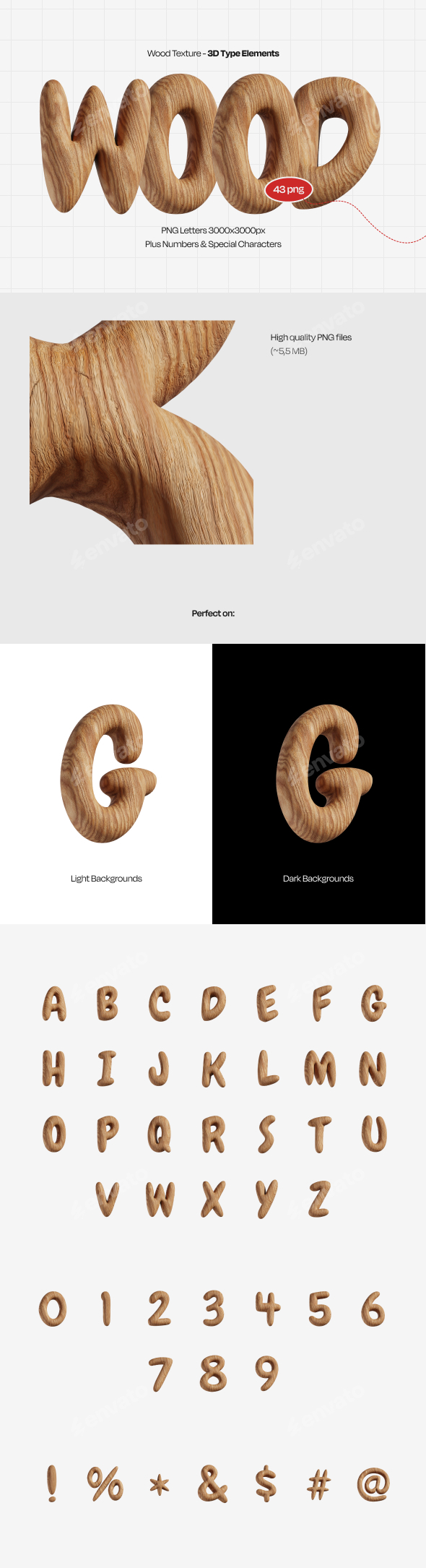 Wood – 3D Natural Texture Font Pack (A–Z, Numbers, Symbols)