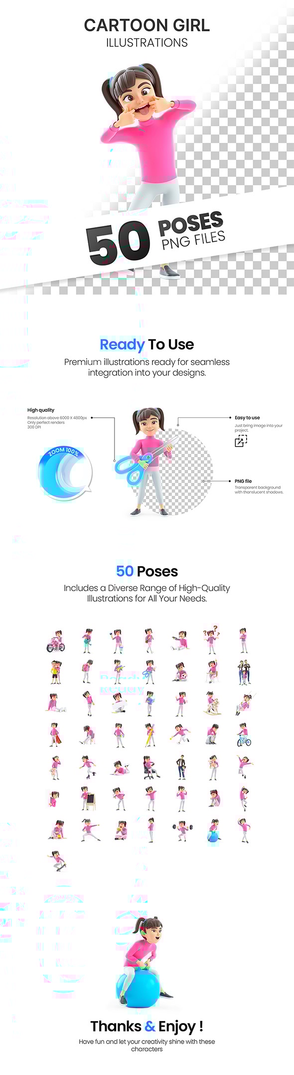 Cartoon Girl – Set of 50 Poses