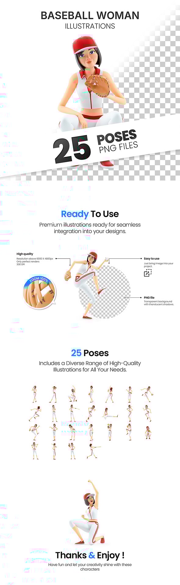 Baseball Woman – Set of 25 Poses