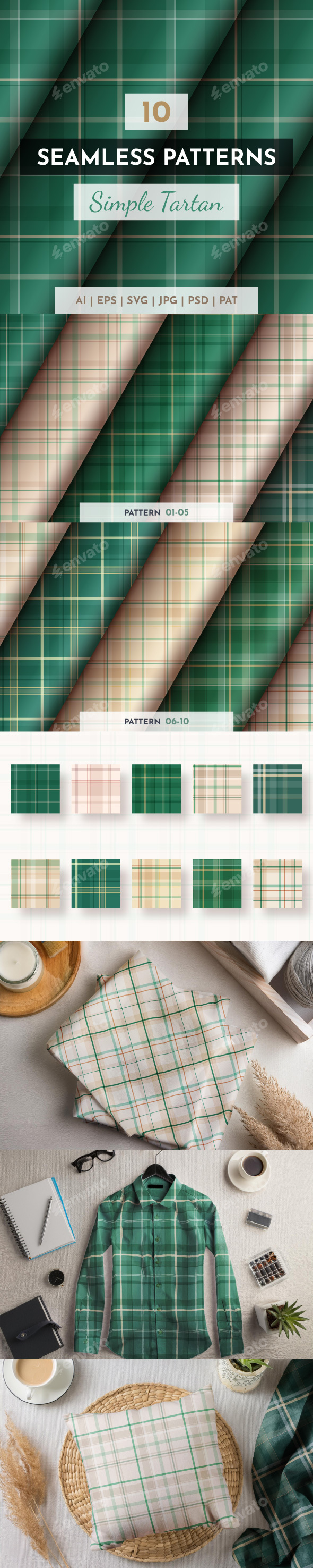 10 Seamless Simple Tartan Patterns