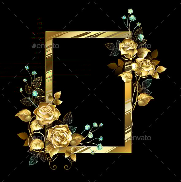 Rectangular Frame with Golden Roses