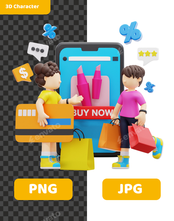 3D Couple Payment Product Illustration