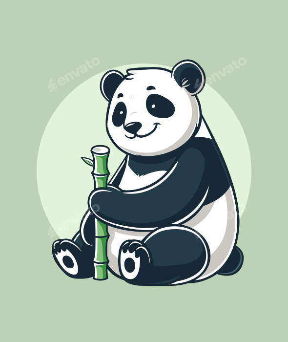 Cute Smiling Panda Holding a Bamboo