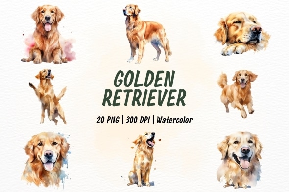 Watercolor Golden Retriever Dog Clipart