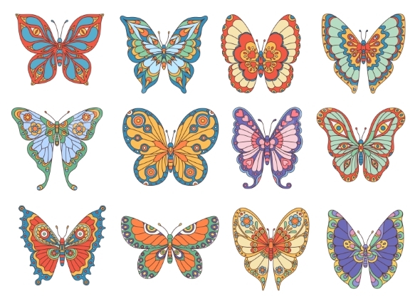 Groovy Butterflies with Ornament Wings Cartoon