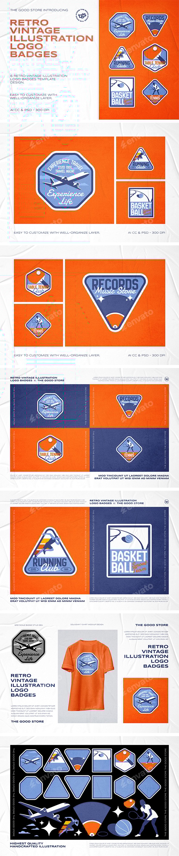 Retro Vintage Illustration Logo Badges Set