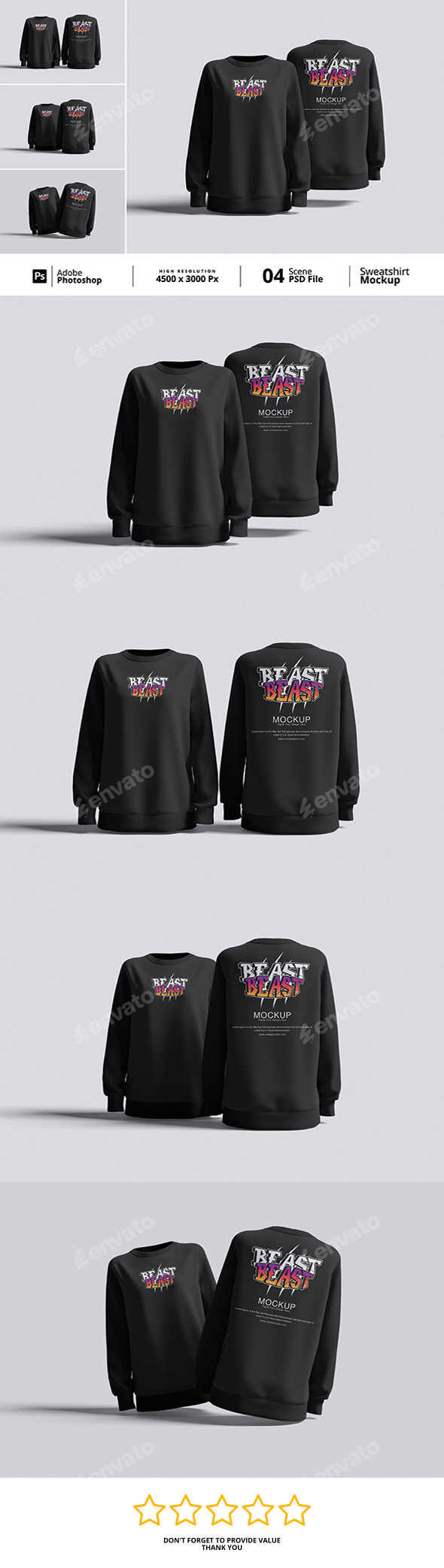 Sweatshirt Front And Back View Mockup Bundle Set