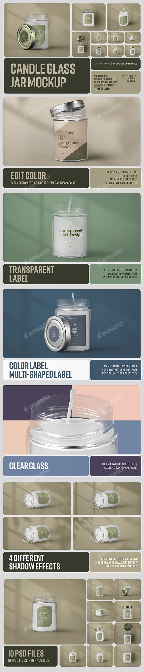 10 Mockups of Candles in a Glass Jar with a Lid. Vol.01