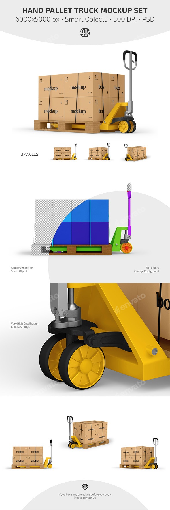 Hand Pallet Truck with Boxes Mockup Set