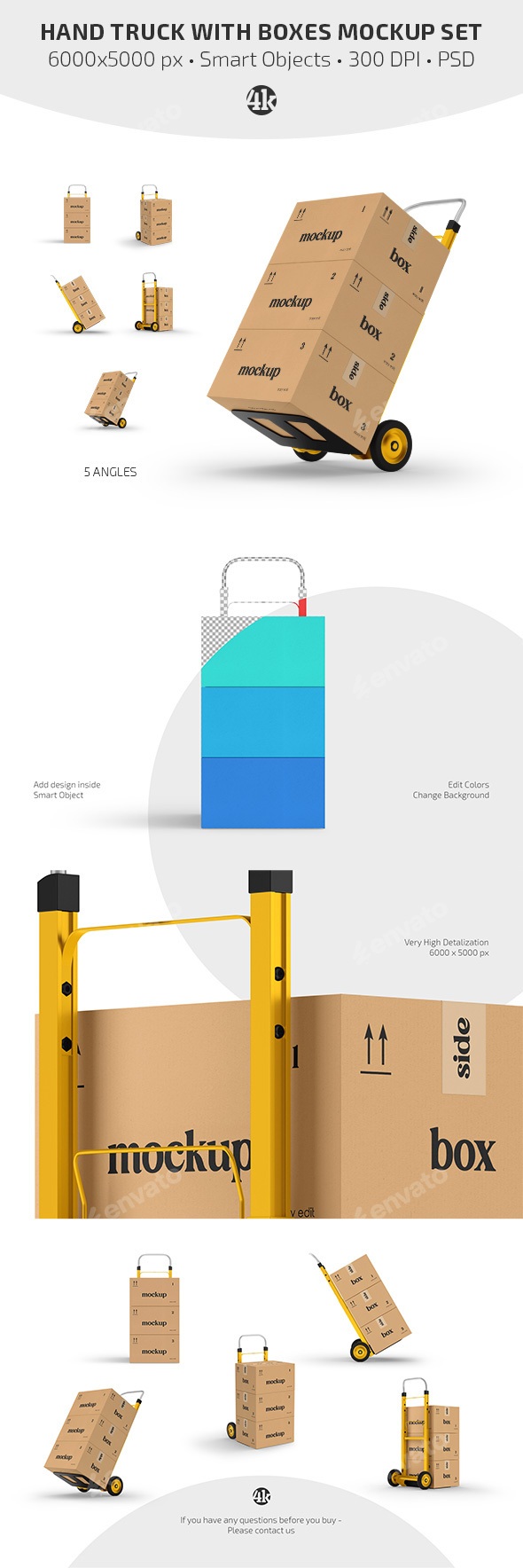 Hand Truck with Boxes Mockup Set