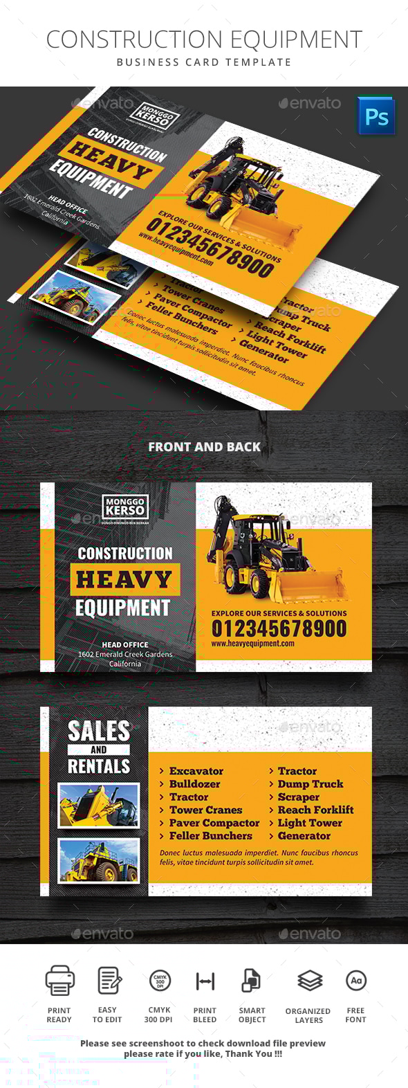 Construction Heavy Equipment Business Card