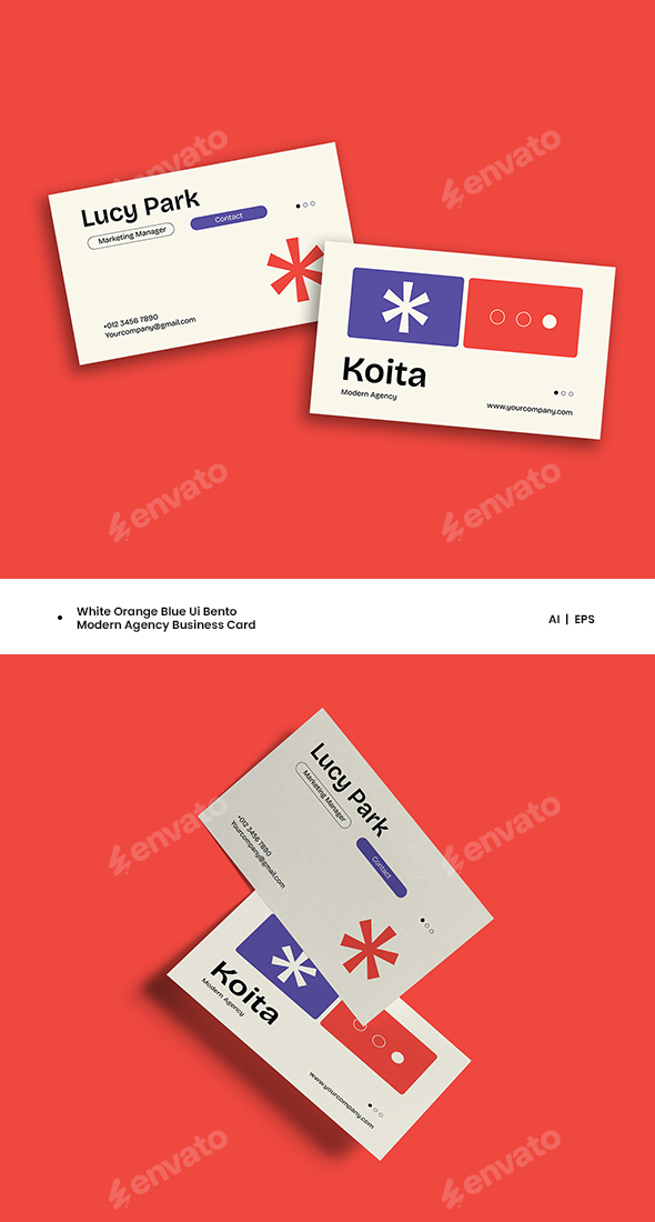 White Orange Blue Ui Bento Modern Agency Business Card