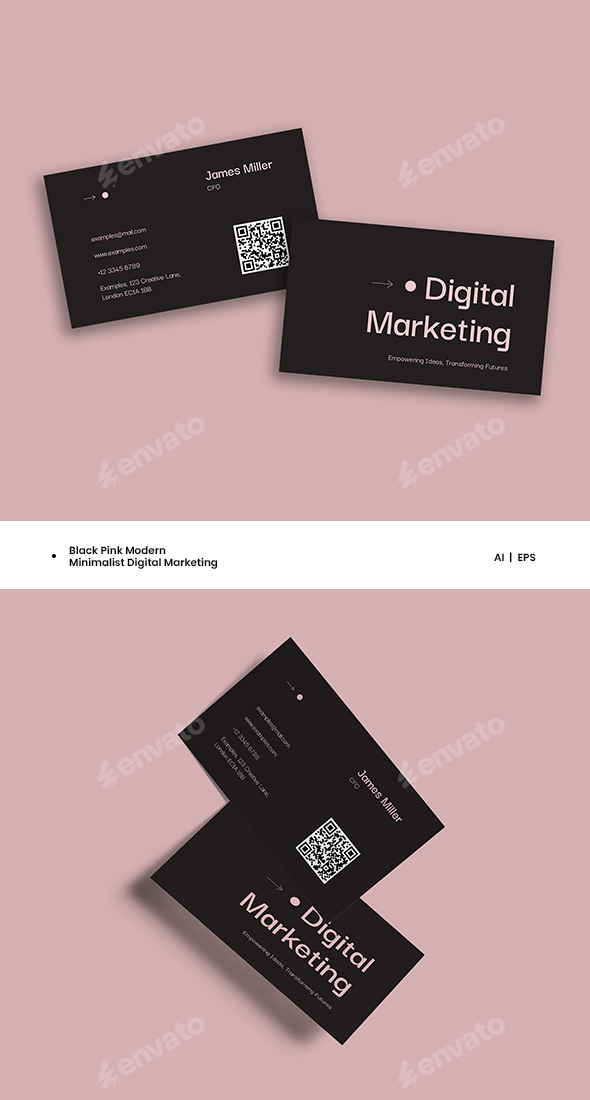 Black Pink Modern Minimalist Digital Marketing Business Card
