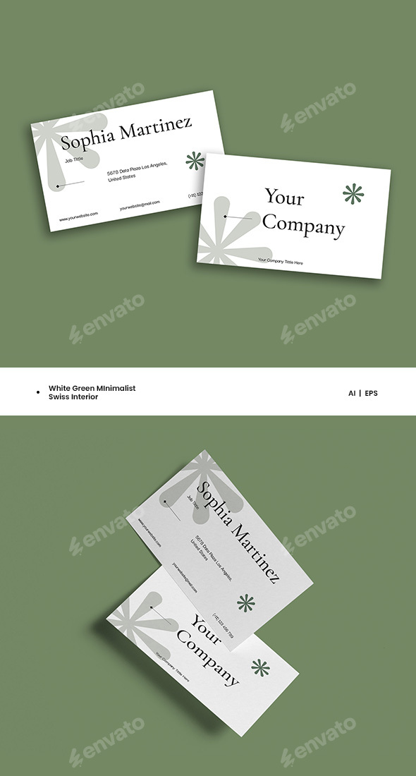 White Green Minimalist Swiss Business Plan Interior Business Card