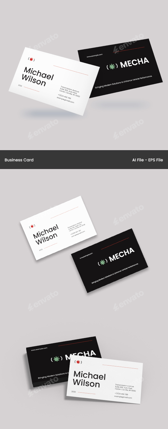 Black White Green Modern Minimalist Automotive Business Card
