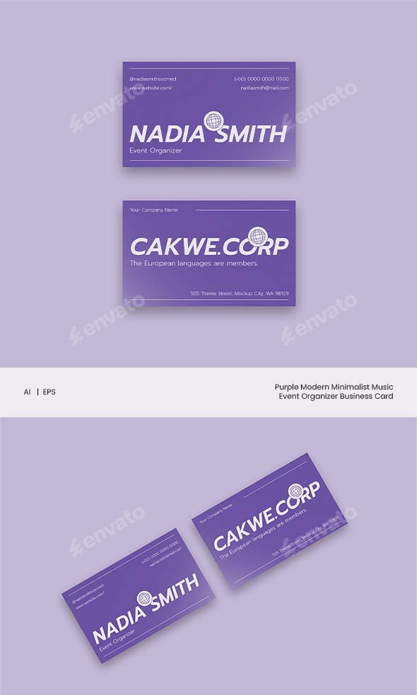 Purple Modern Minimalist Music Event Organizer Business Card
