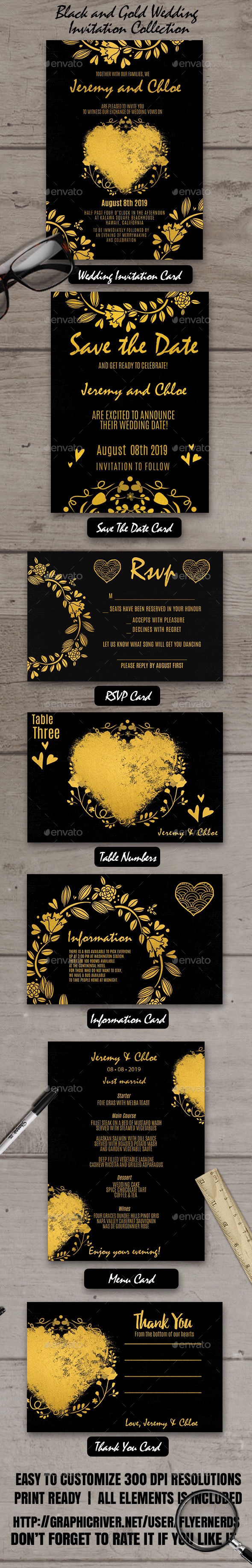 Black and Gold Wedding Invitation Collection