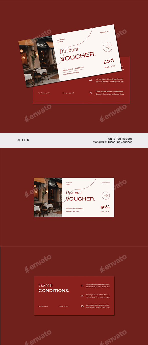 White Red Modern Minimalist Asia Restaurant Discount Voucher