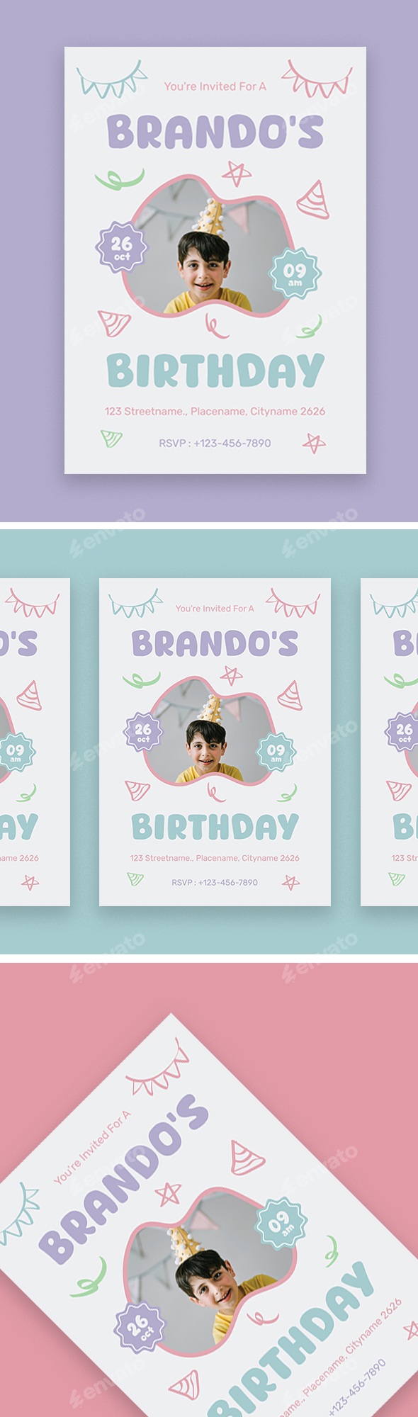 Colorful Doodle Birthday Invitation Template