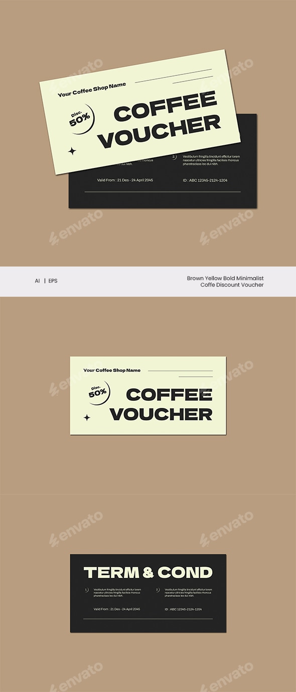 Brown Yellow Bold Minimalist Coffee Discount Voucher