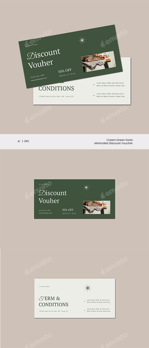 Cream Green Swiss Minimalist Fashion Discount Voucher