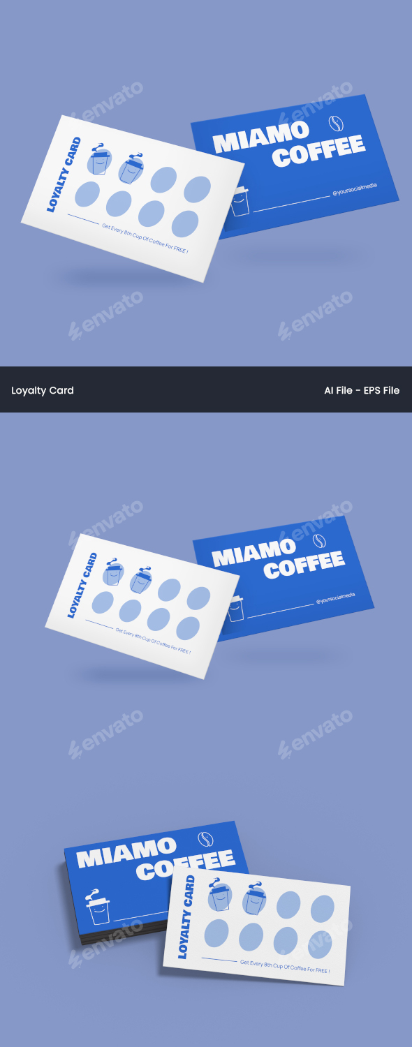 Blue White Modern Bold Rebrand Coffee Loyalty Card