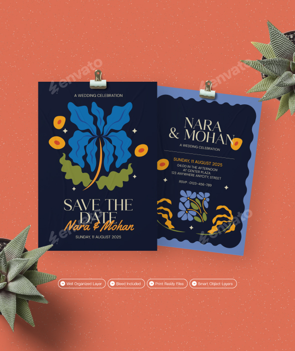 Blue Flora - Wedding Invitation
