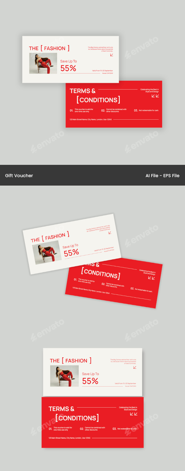 Red White Modern Minimalist Fashion Gift Voucher