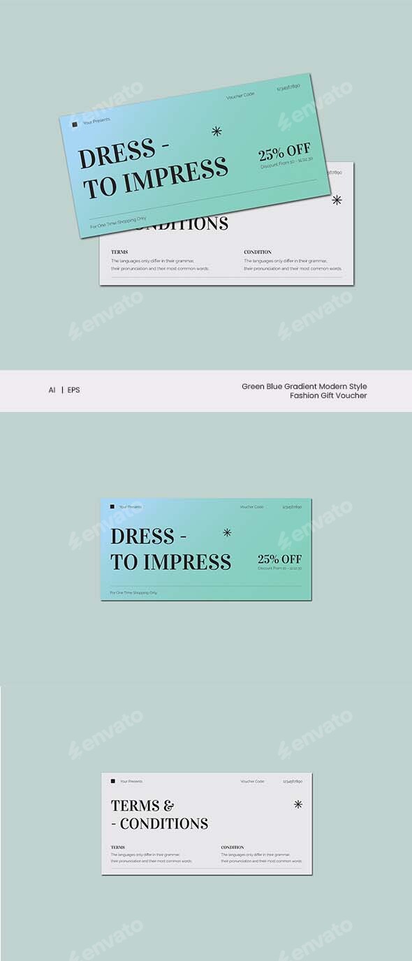 Green Blue Gradient Modern Style Fashion Gift Voucher
